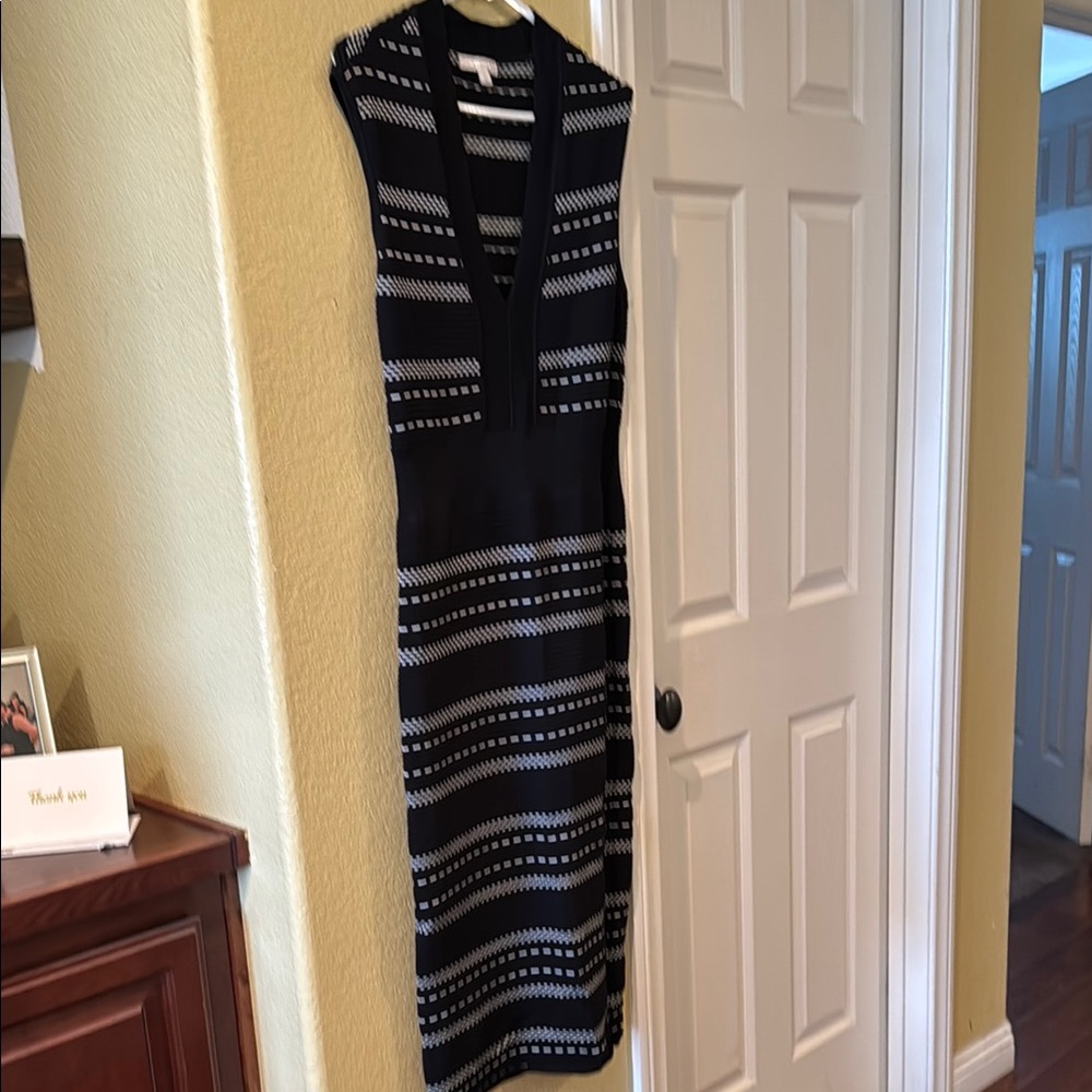 Eva Mendes Black and White V-Neck Sheath Dress